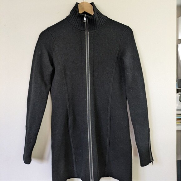 Athleta Black Chill Chaser Merino Wool Blend Sweater Coat Jacket Black Full XS - Picture 3 of 8